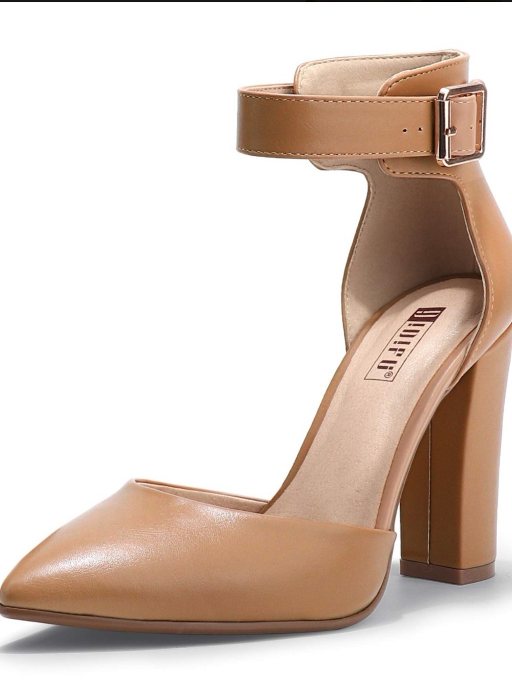 IDIFU Tan Block Heel Ankle-Strap Pumps